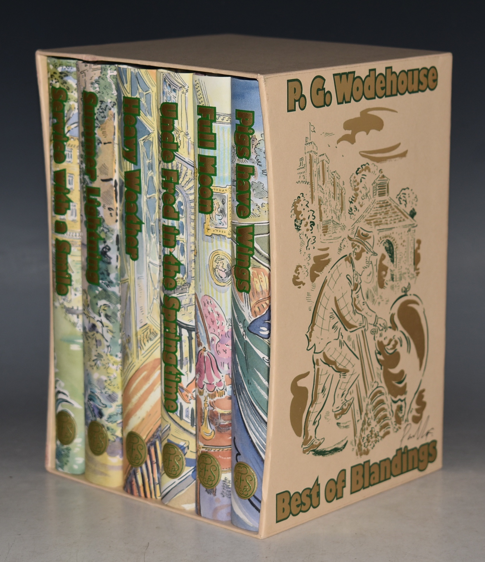 Best of Blandings Service with a Smile, Summer Lightning, Heavy Weather, Uncle Fred in the Springtime, Full Moon, Pigs have Wings. All signed by the illustrator, Paul Cox.