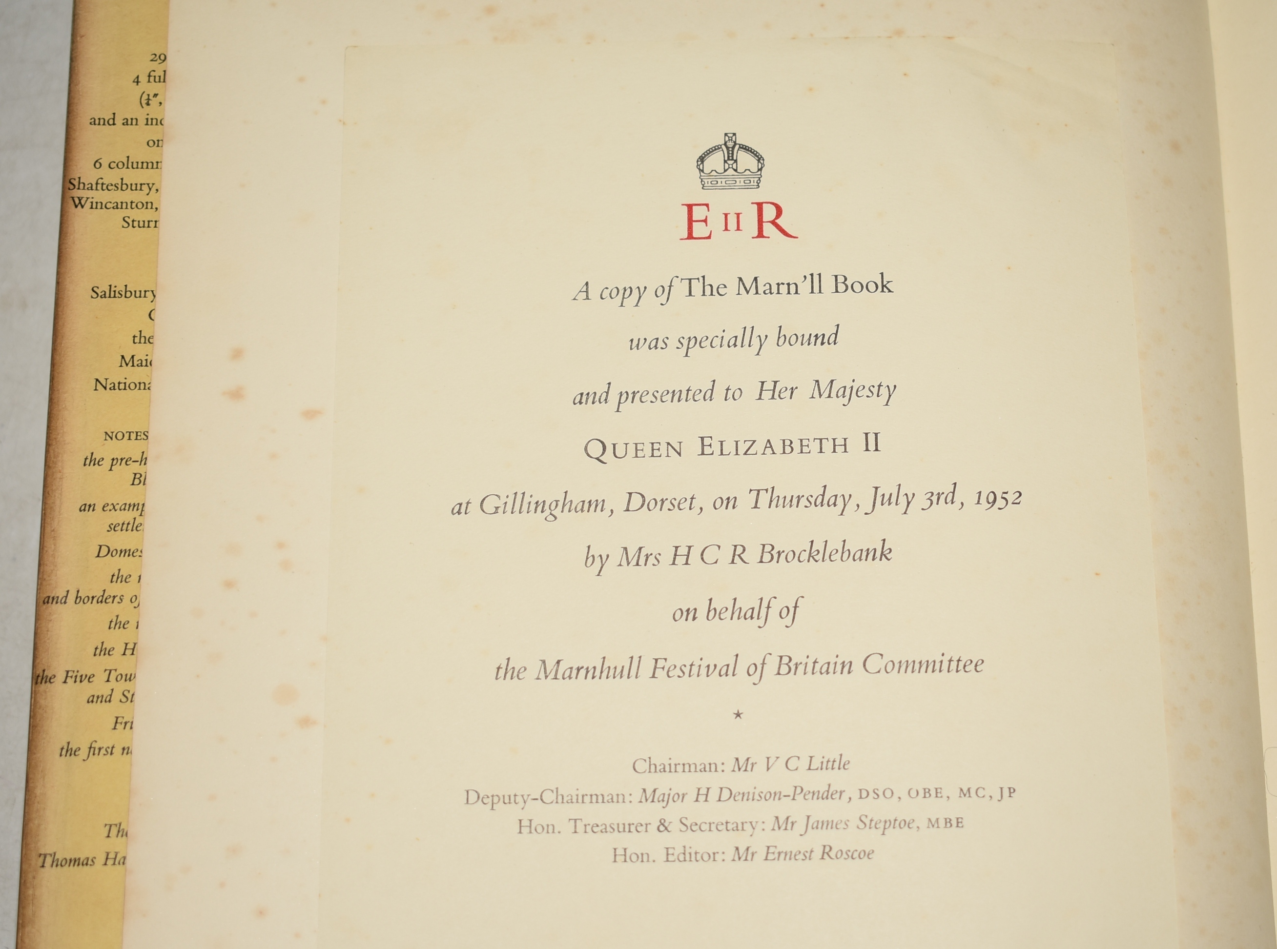 The Marn&rsquo;ll Book. Some Particular History, some General Topography, a number of photographs, and some maps, of the Blackmore Vale. SIGNED ROYAL PRESENTATION COPY.