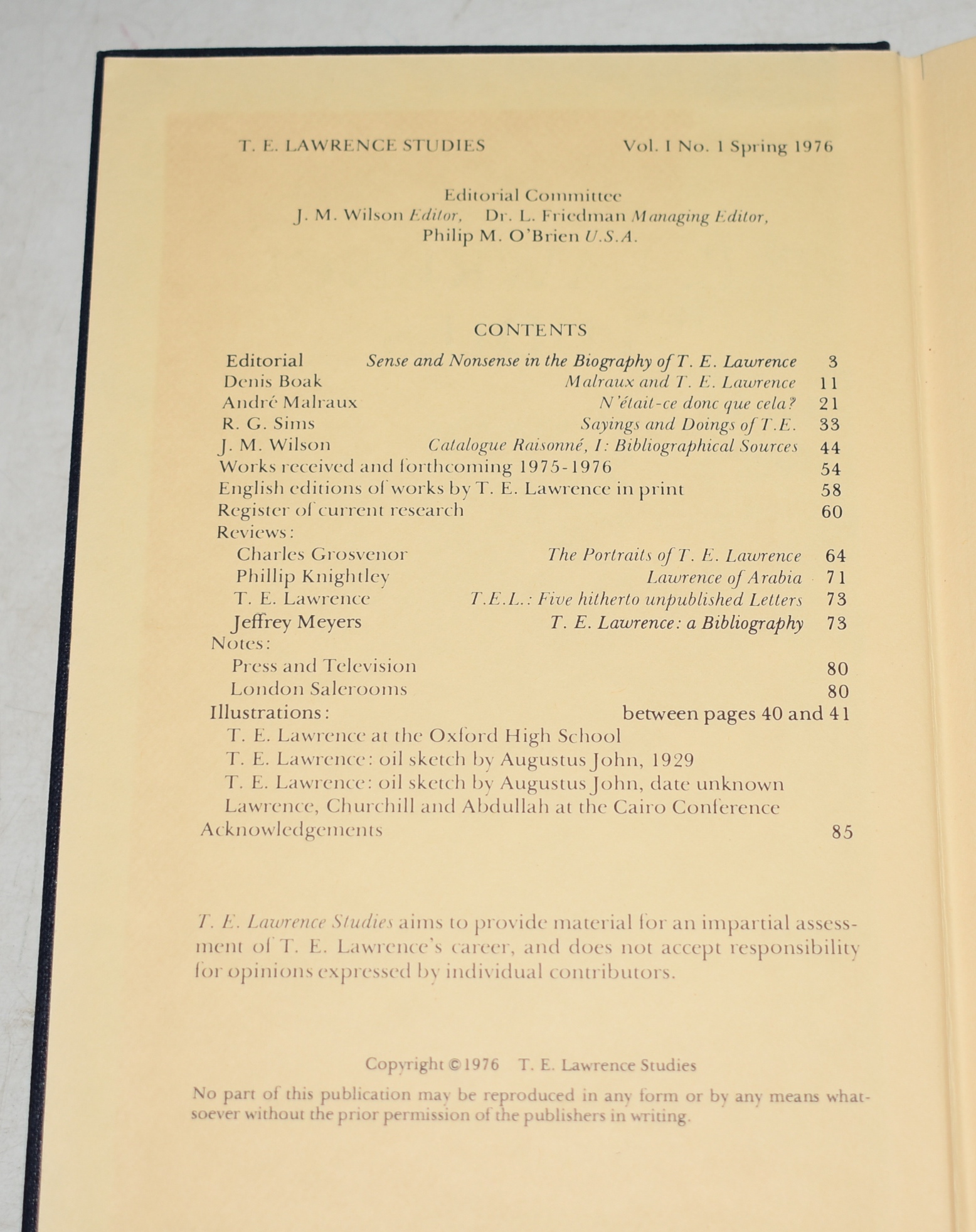 T.E. Lawrence Studies. Vol. I No. I Spring 1976.