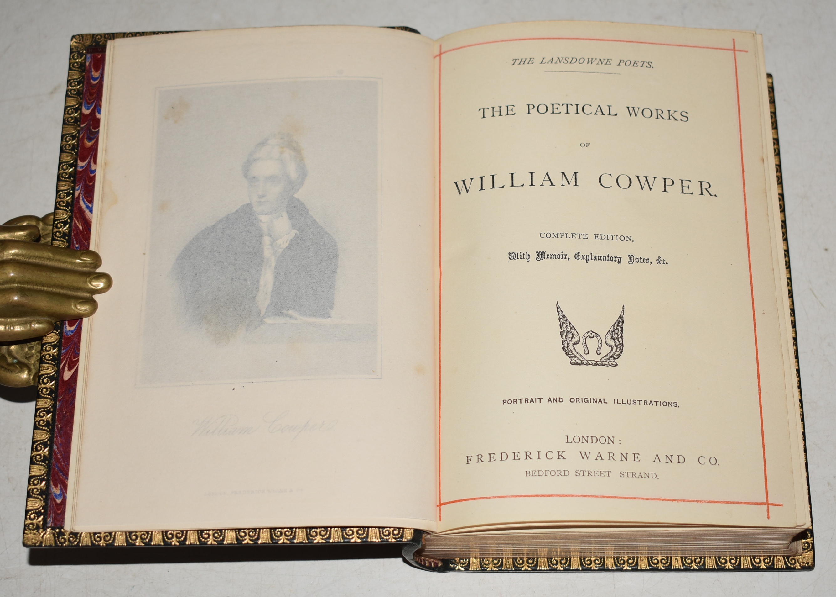 The Poetical Works of William Cowper. Complete Edition, With Memoir, Explanatory Notes &c. Portrait and Original Illustrations. &ldquo;The Lansdowne Poets.&rdquo;