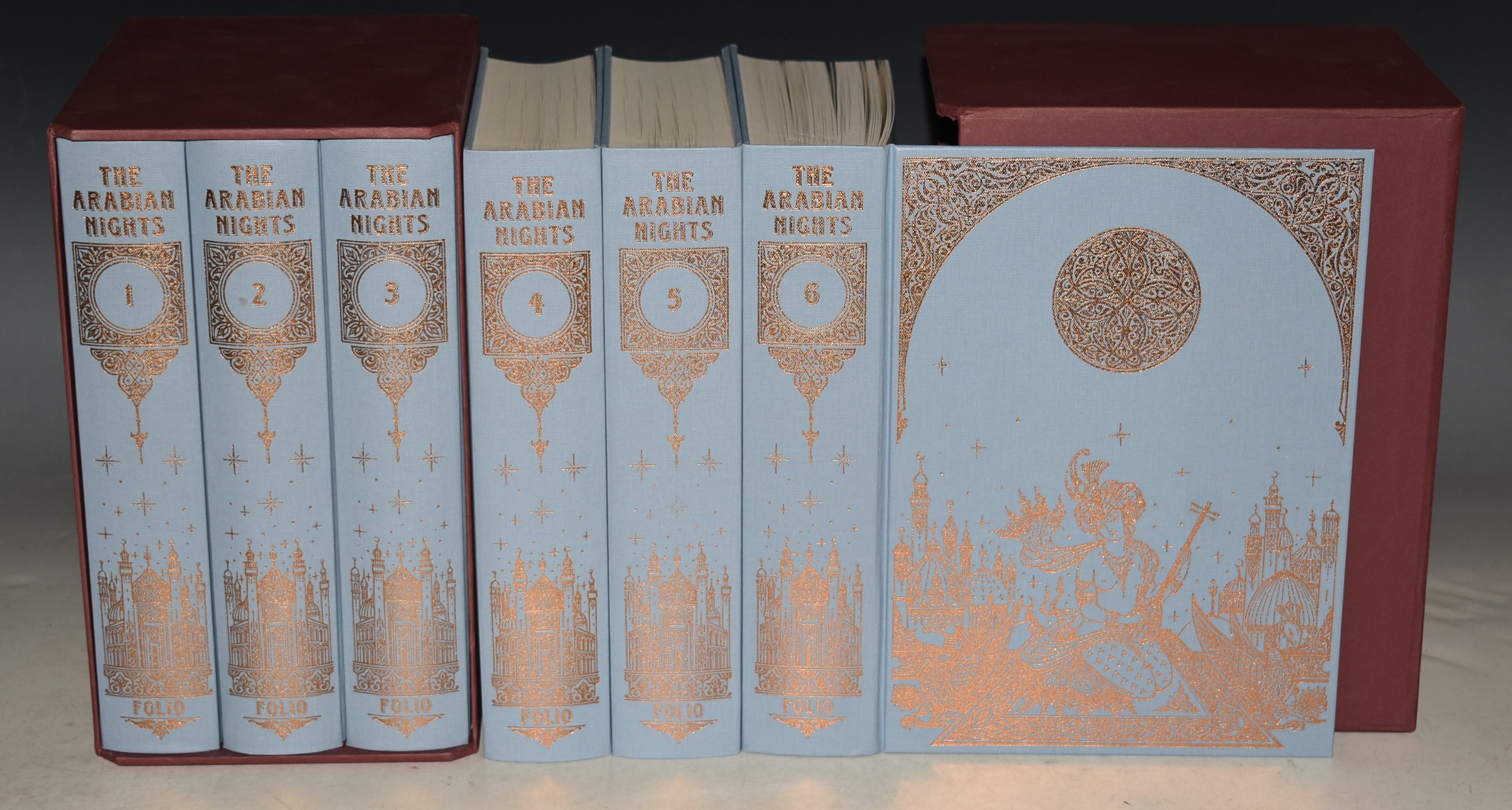 The Arabian Nights: The book of the Thousand Nights and One Night. Six volumes. Rendered into English from the Literal and Complete French Translation of Dr J.C.Mardrus by Powys Mathers. Introduction by Marina Warner. Illustrations by Kay Nielsen.