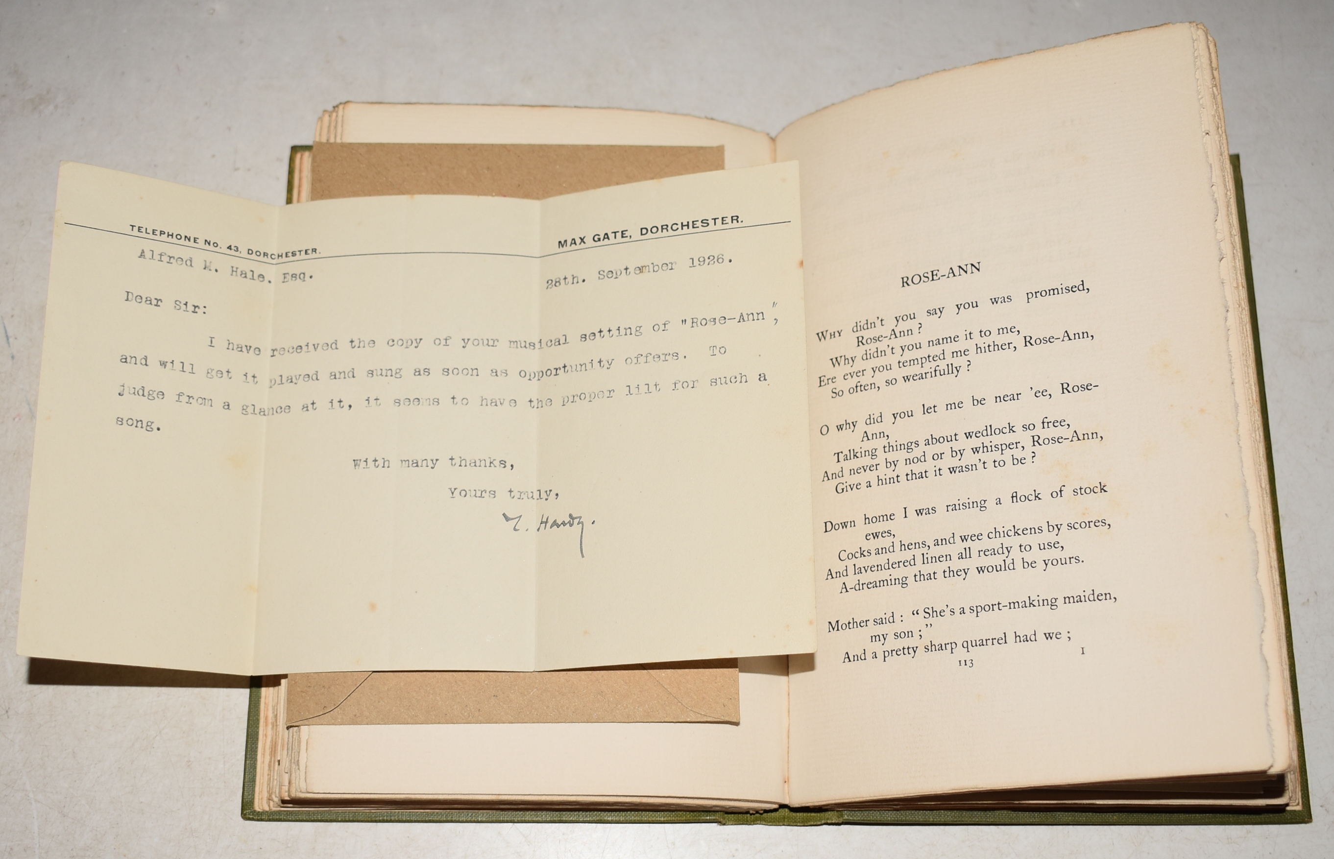 Time's Laughingstocks. WITH SIGNED LETTER from Hardy at MAX GATE And Other Verses.