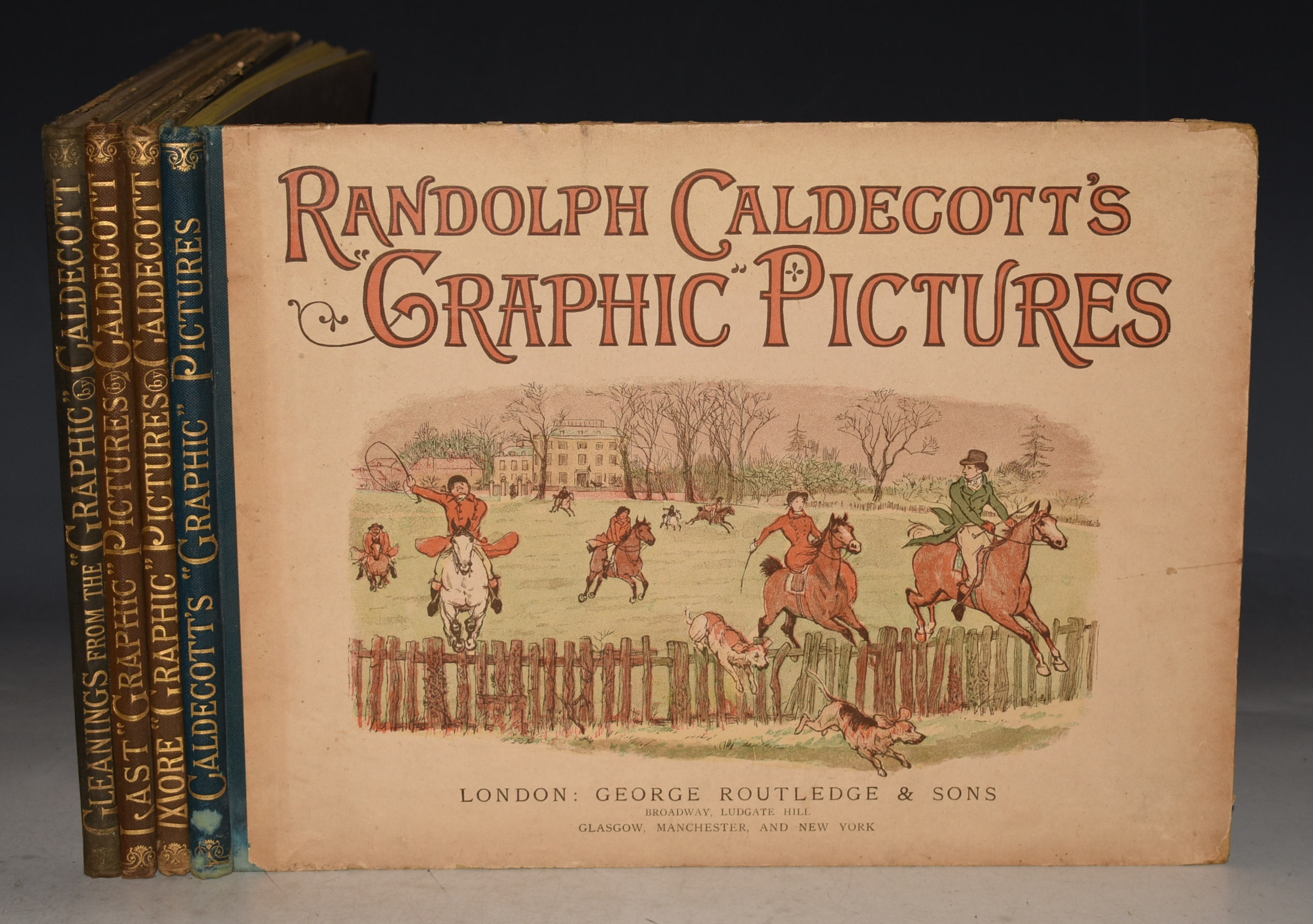 Randolph Caldecott’s "Graphic" Pictures. Complete Four Volumes. Comprising: "Graphic" Pictures 1889 / More "Graphic" Pictures 1887 / Last "Graphic" Pictures 1888 / Gleanings from the "Graphic" 1889.