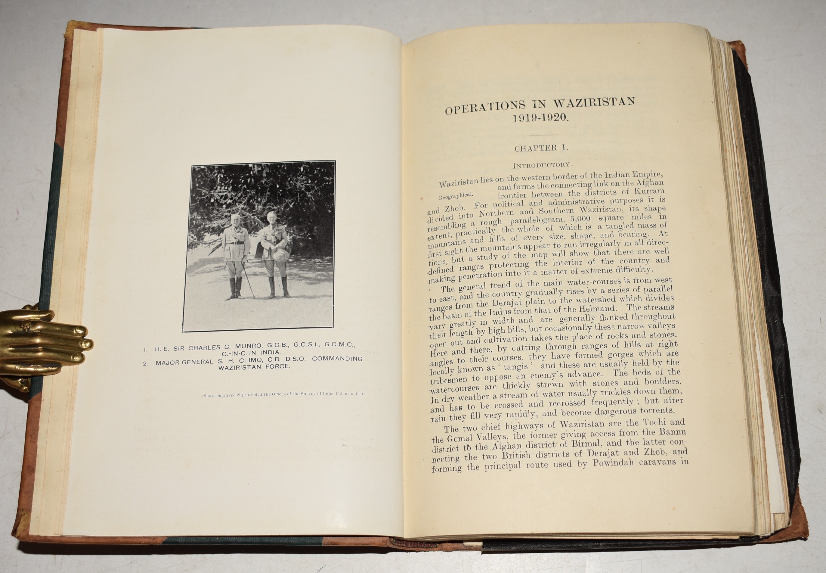Operations in Waziristan 1919-1920. Confidential. Compiled by the General Staff, Army Headquarters, India, 1921. The title-page reports the catalogue number and location of what may be the original report: "Catalogue no. C.W. 4 - Case no. 8987 N.S.". Serial No. 924 stamped on the title-pag