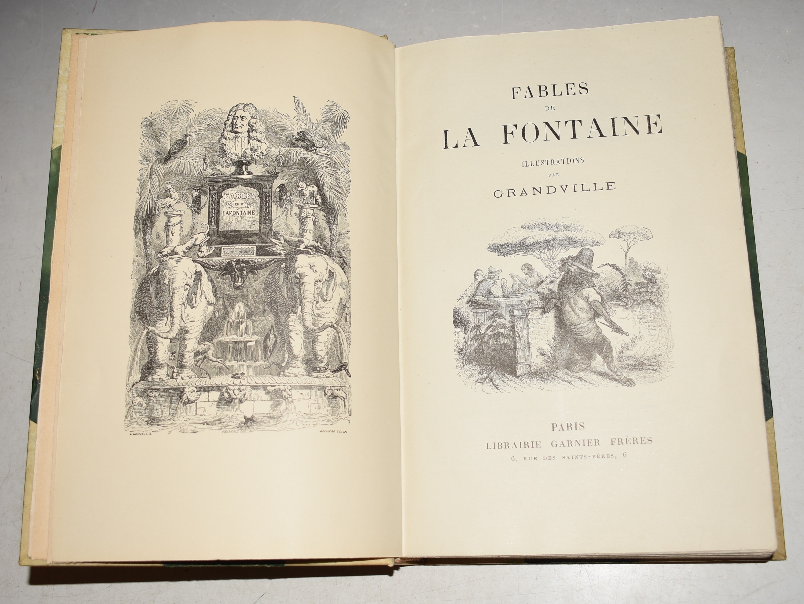 Fables de La Fontaine. Illustrations Par Grandville. With Spine Illustrated By-Hand.