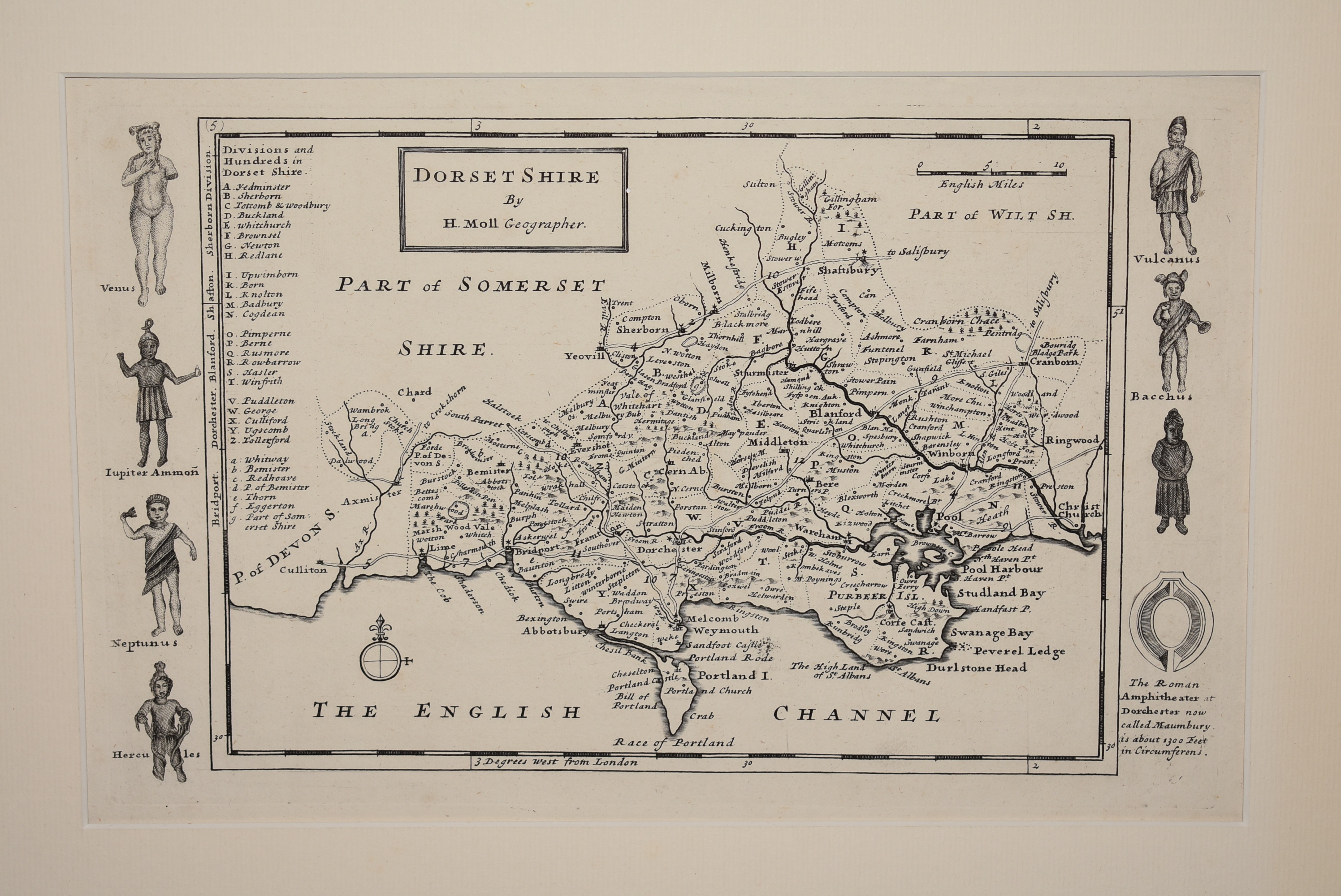 Original Engraved Map of Dorset. DORSETSHIRE. Showing Divisions and Hundreds.