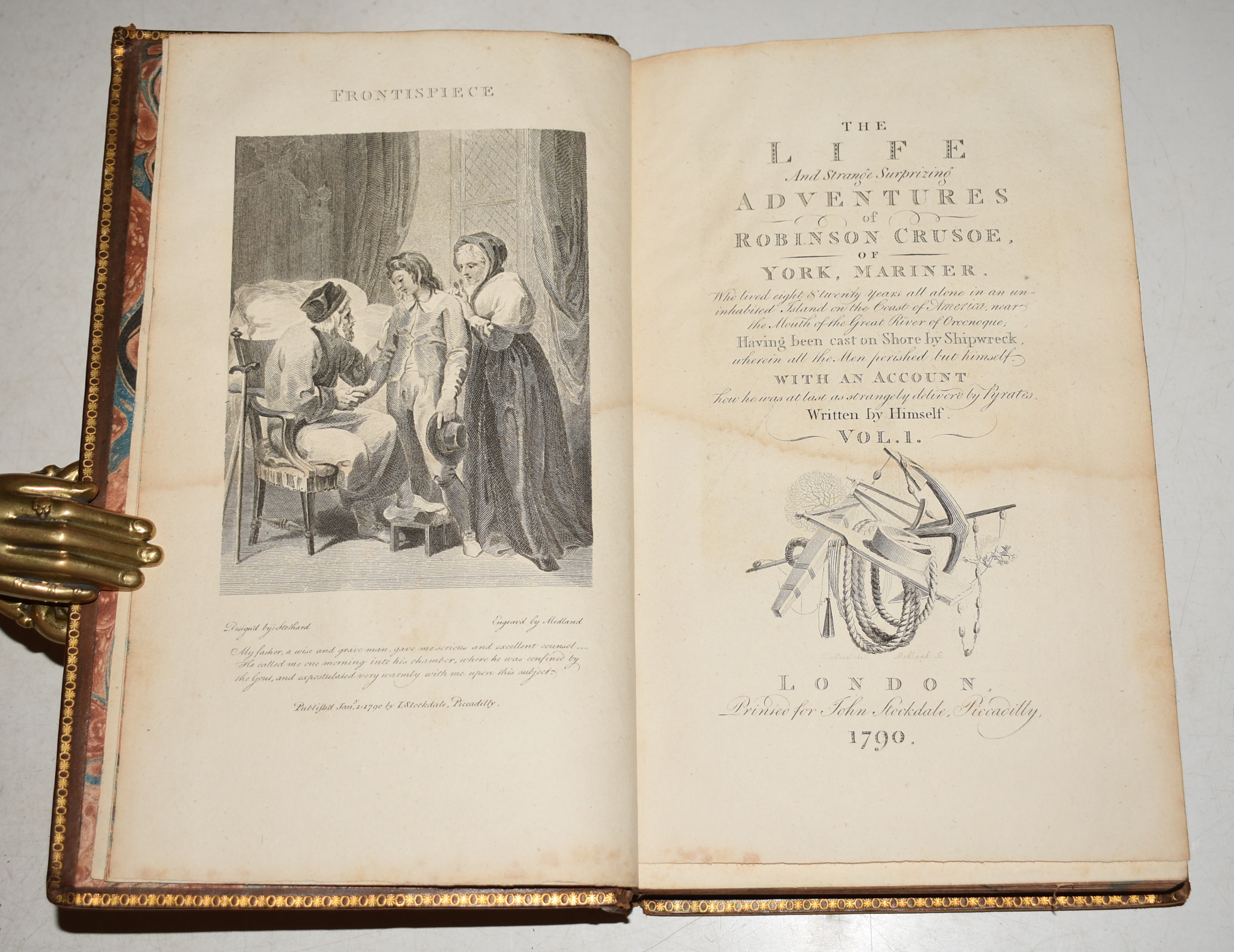 The Life and Most Surprising Adventures of Robinson Crusoe, Of York, Mariner: Who lived Eight and Twenty Years in an uninhabited island, on the coast of America, near the mouth of the Great River Oroonoque. Having been cast on shore by Shipwreck, wherin all the men persihed bu himself. With an accou