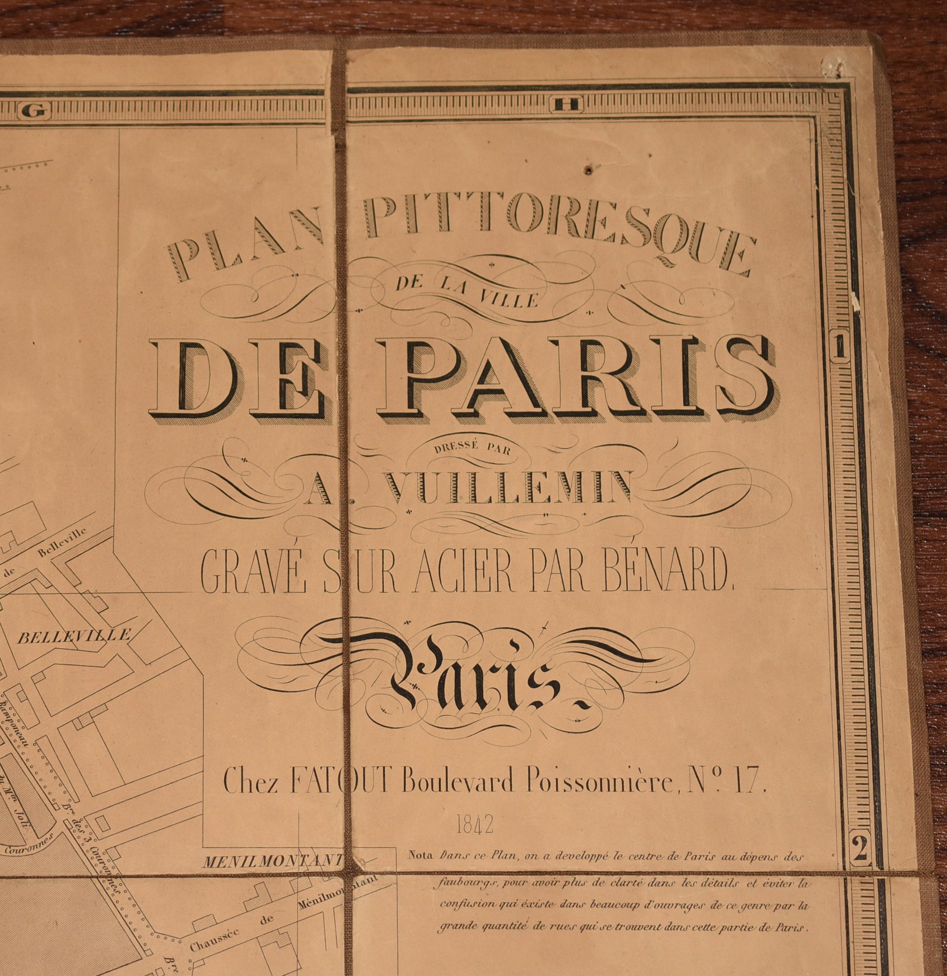 Plan Pittoresque De La Ville De Paris Dresse Par A. Vuillemin. Grave Sur Acier Par Benard.