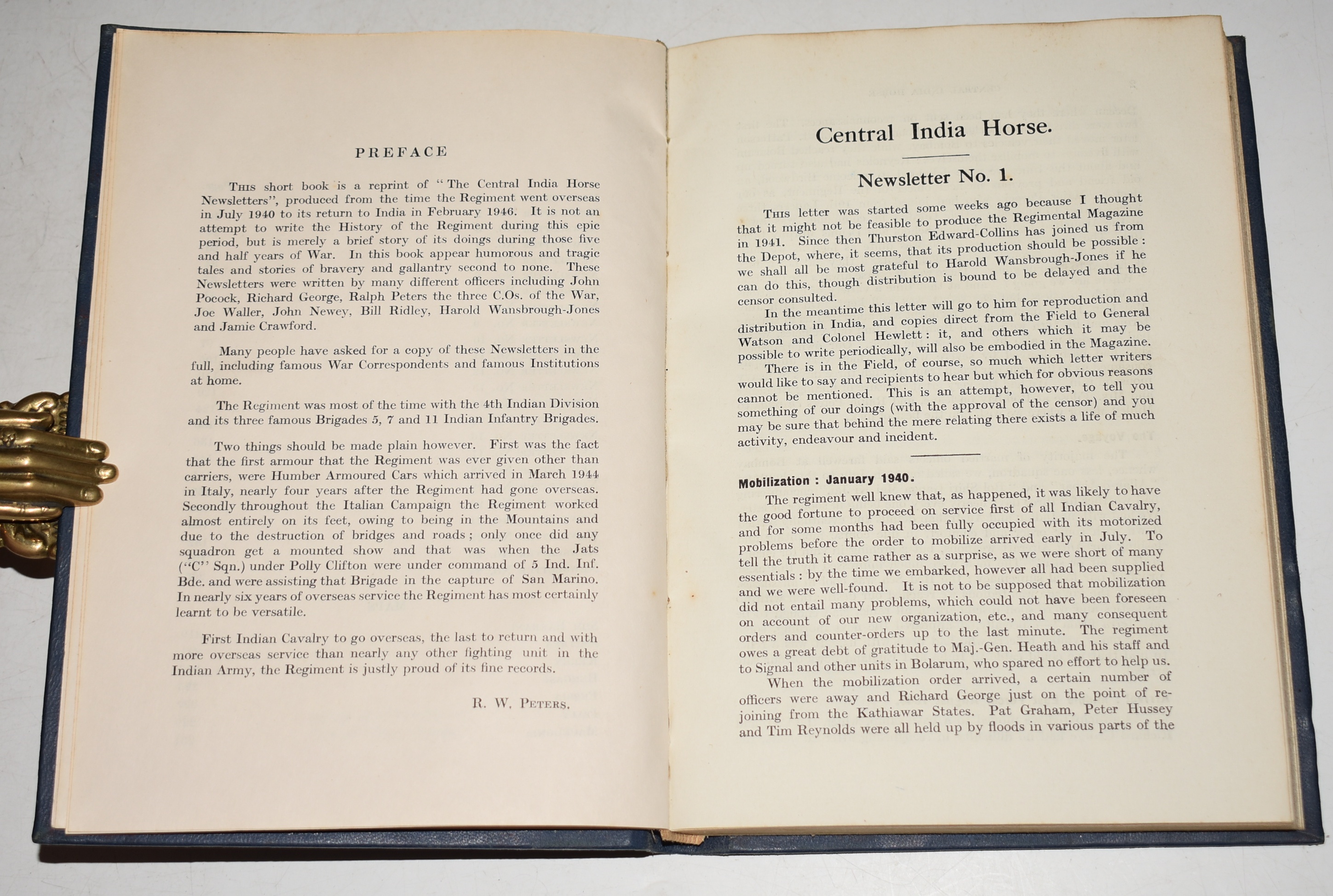 The Central India Horse Regiment Newsletters Newsletter 1-24. July 1940 - Feb 1946. SIGNED by Lt.-Col. R.W. Peters.