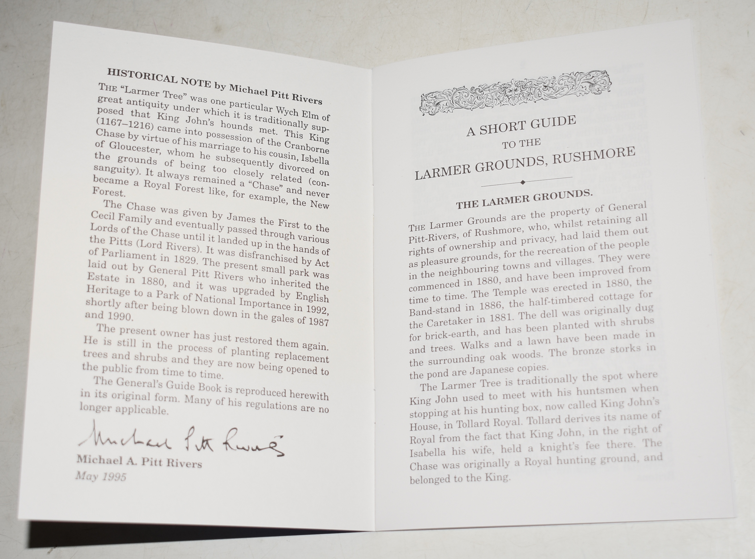 A Short Guide to the Larmer Grounds, Rushmore; King John's House; and The Museum at Farnham, Dorset.