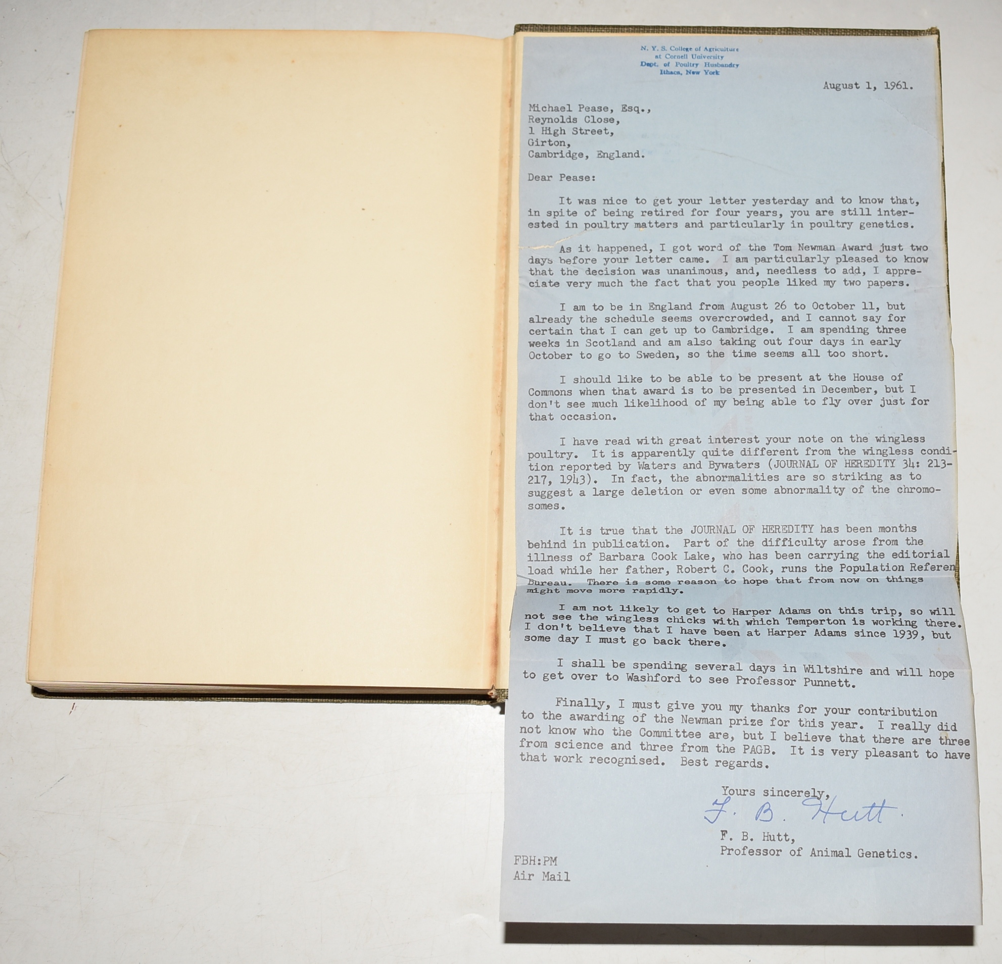 Genetics Of The Fowl. With TWO Author Signed Letters.