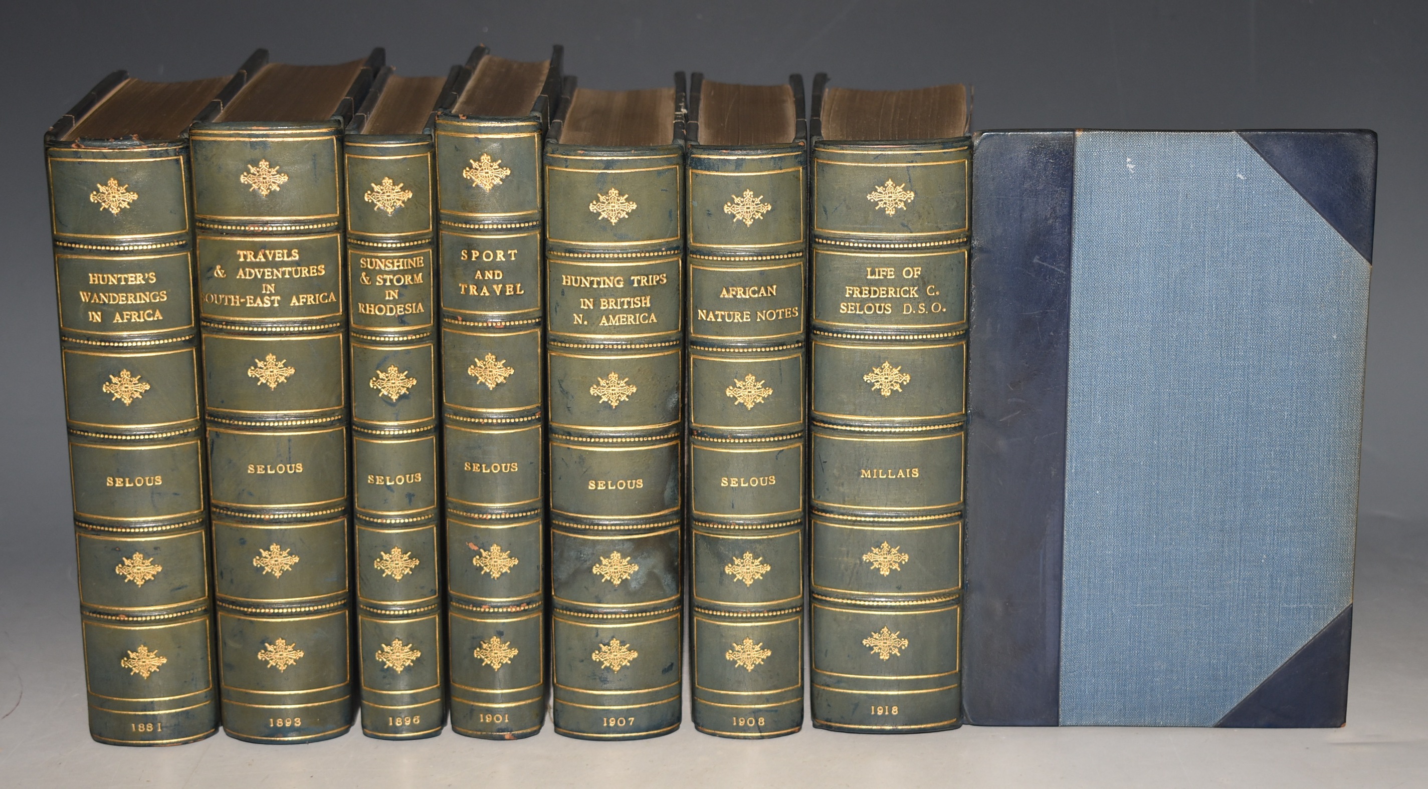 Works of F.C. Selous, in Seven Volumes. A Hunter's Wanderings In Africa &c. Including Life of Selous by J.G. Millais. Uniformly Bound.