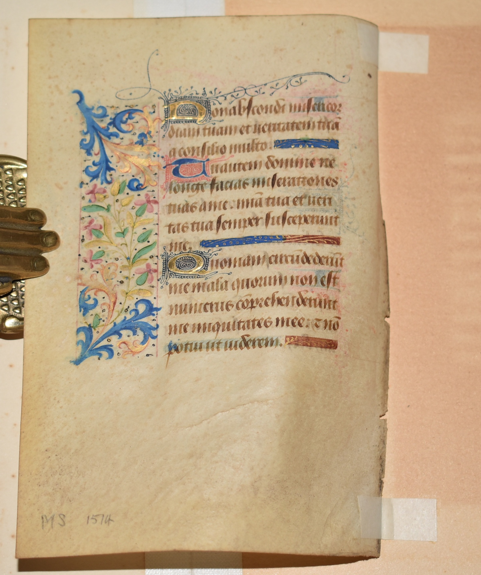 Original ILLUMINATED Vellum LEAF FROM A BOOK OF HOURS. Illuminated Manuscript Leaf from Miniature Book of Hours North France