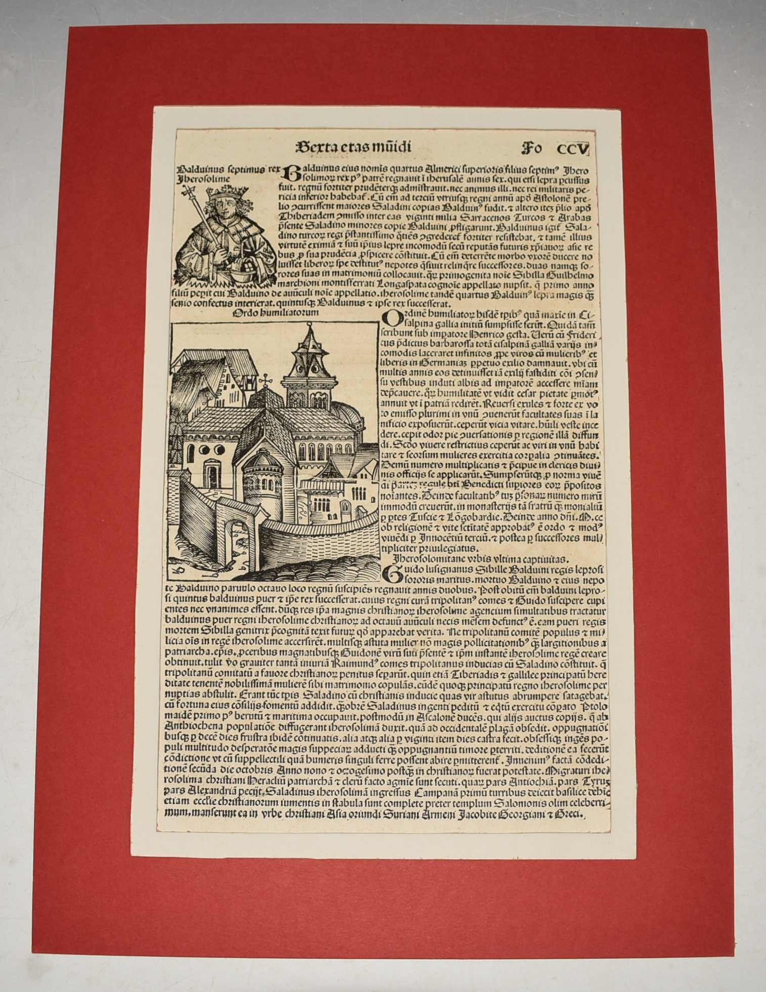 Original Illustrated Double LEAF from Liber Chronicarum Nuremberg Chronicle BALDWIN VII, KING OF JERUSALEM, A PAGE FROM HARTMANN SCHEDEL'S LIBER CHRONICARUM